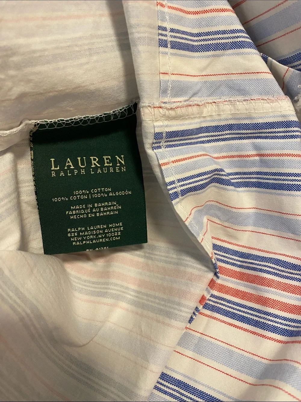 Ralph Lauren Striped Blue and Red Cotton Twin Sheet Set